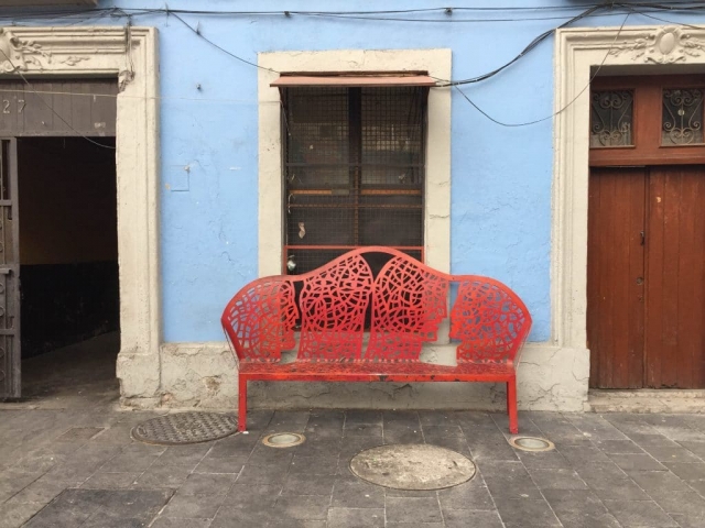 red bench in Mexico City